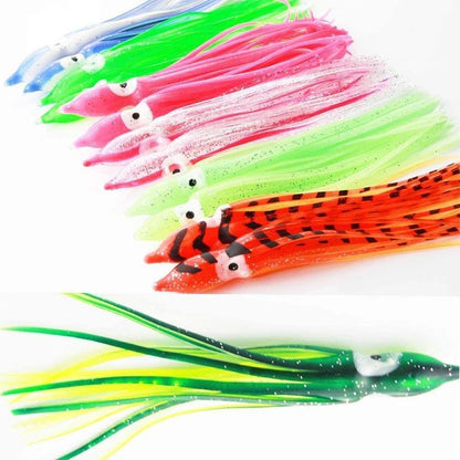 5Pcs Soft Luminous Octopus Skirts Lures Silicone Tuna Trolling Skirted Squid Jigging Bait 3D Glow Eye Tool 5-12cm